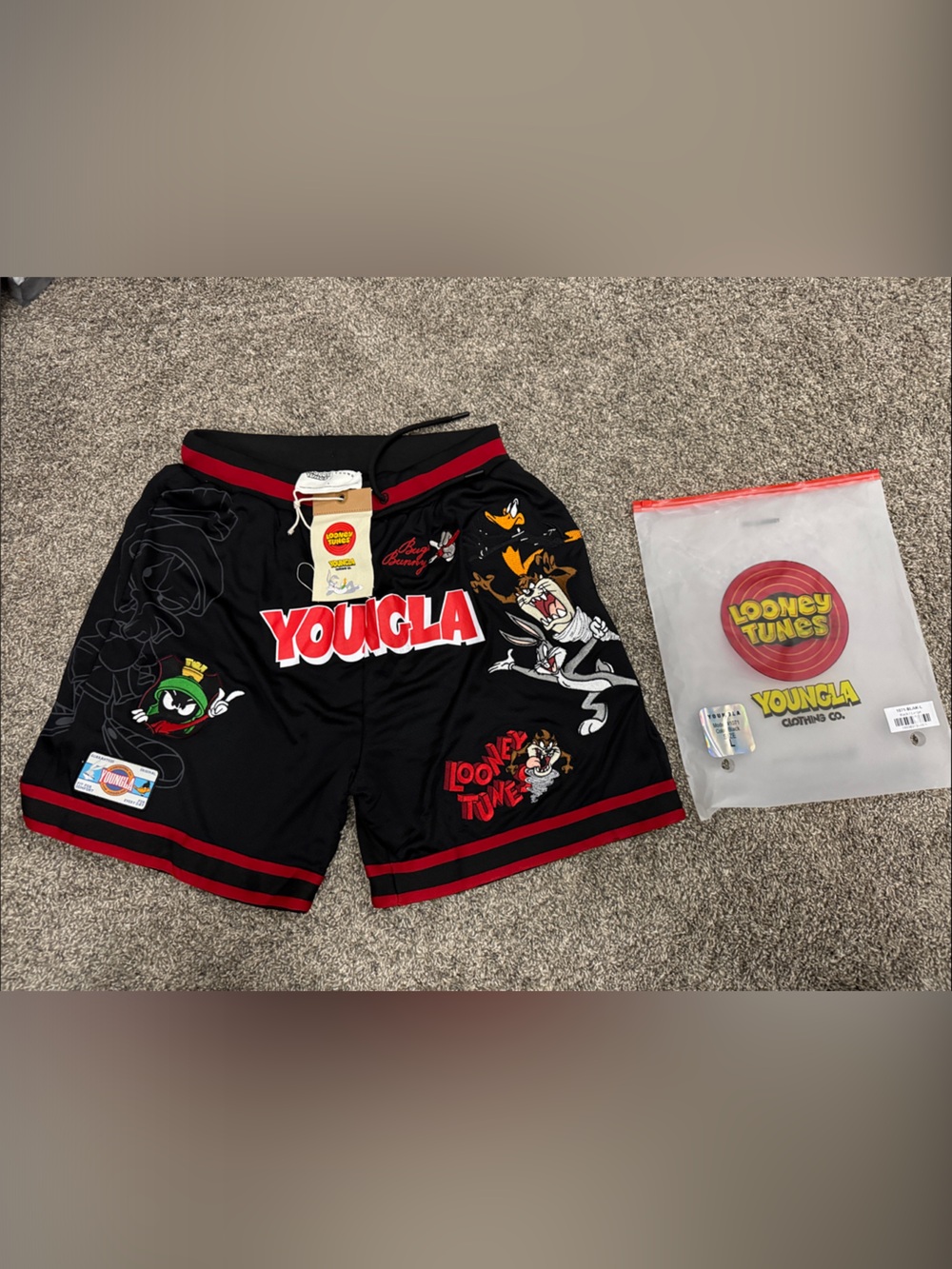 YoungLA Black with Red Trim Looney Tunes Basketball Shorts